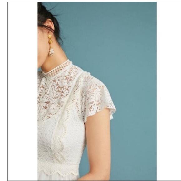 NWT Feather Bone Anthropologie Greenwich Lace Dress Size 4 Ivory Pleated Skirt - Picture 2 of 9